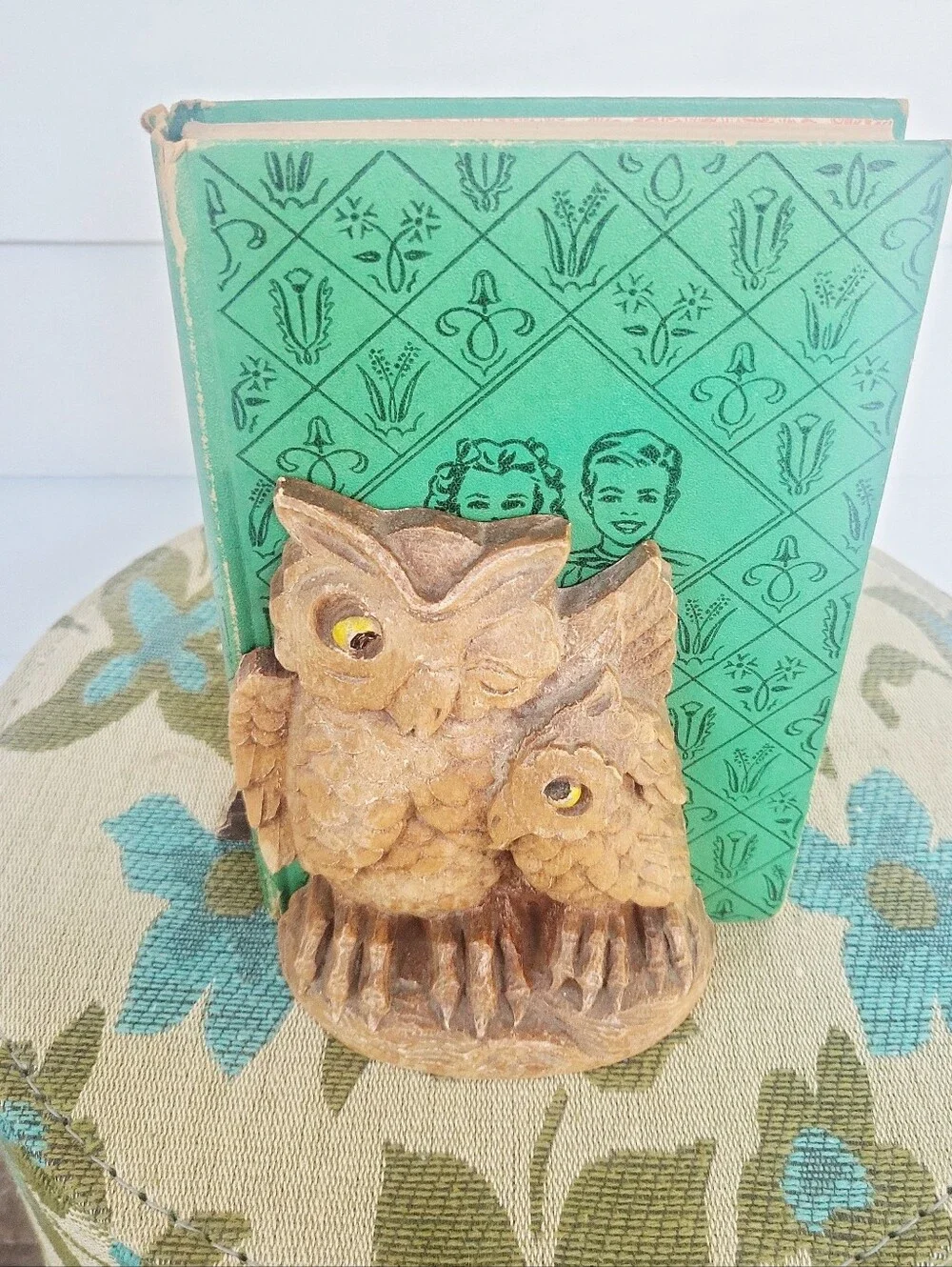 Vintage 70's Hand-Carved Soap Stone Owl Bookends